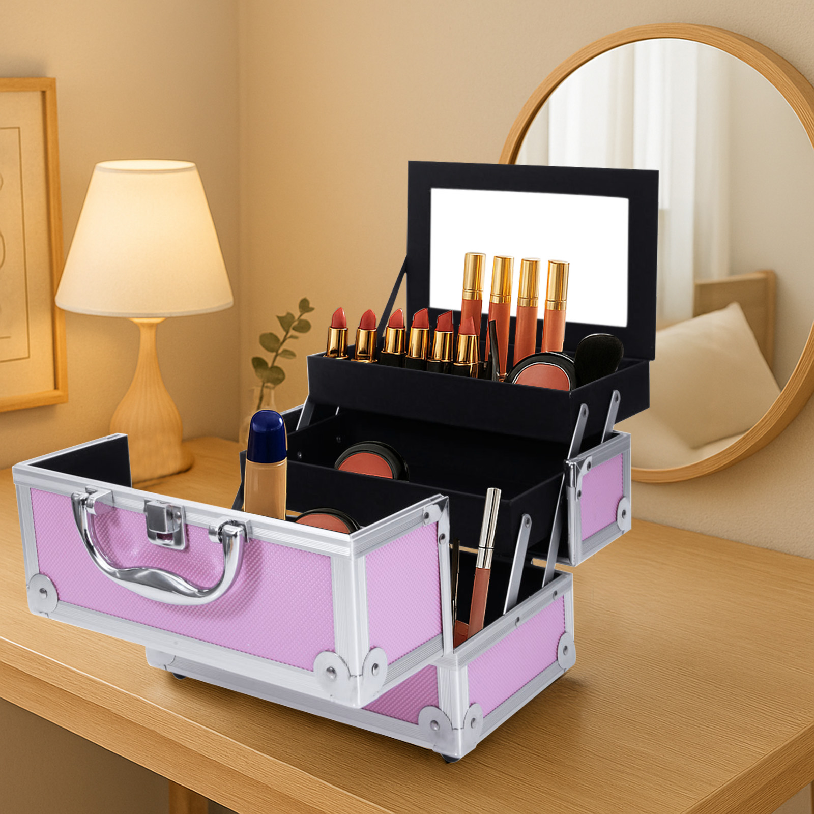 Pink Aluminum Alloy Makeup Cas - Women Accessories Organizer recension och pris