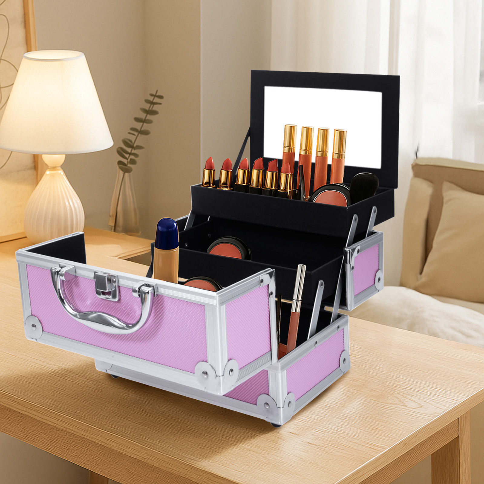 Pink Aluminum Alloy Makeup Cas - Women Accessories Organizer recension och pris